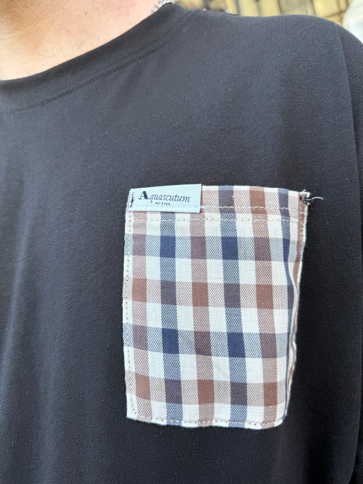 Aquascutum Club Check Pocket T-shirt Black - RD1 Clothing