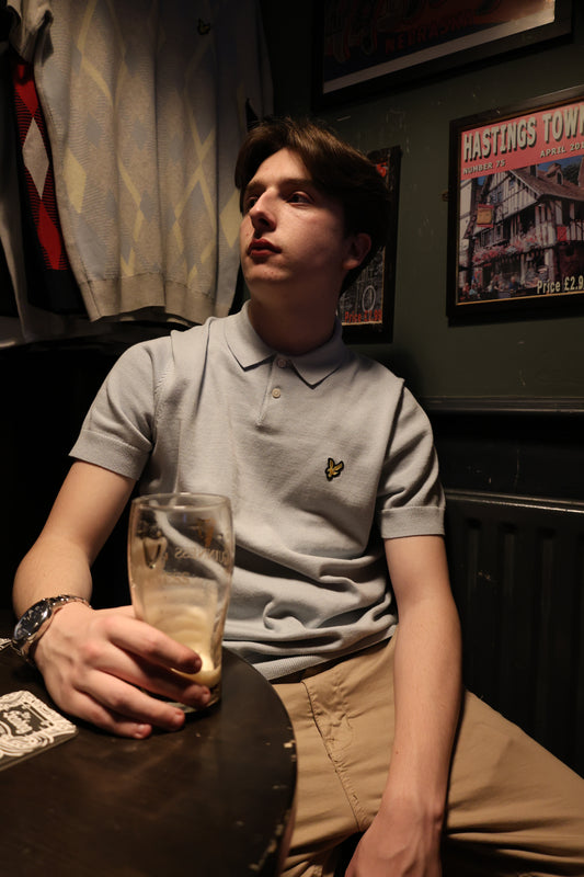 Lyle & Scott Short Sleeve Knitted Polo Opal Blue - RD1 Clothing