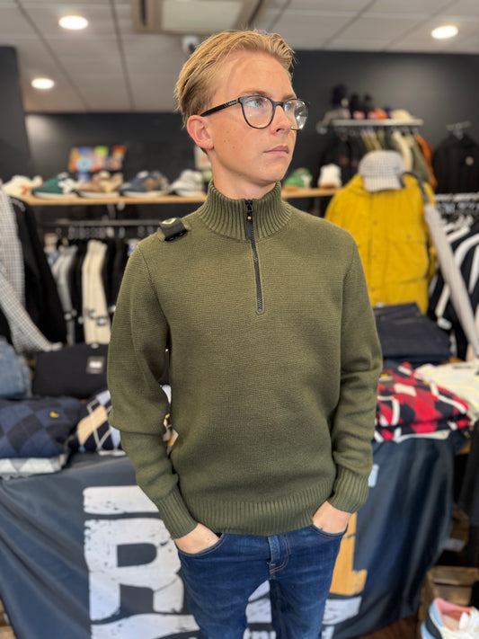 MA.STRUM Sarl Quarter Zip Sweater Bronze Green