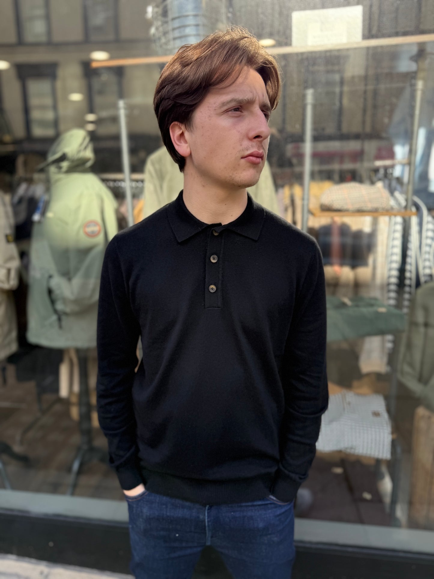 Only & Sons Long Sleeve Knitted Polo Black - RD1 Clothing