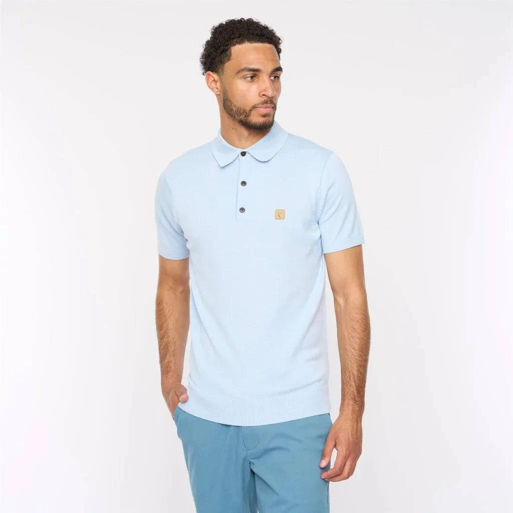Gabicci Vintage Jackson Short Sleeve Plain Knitted Polo Sky Blue - RD1 Clothing