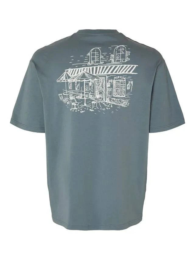 Selected Homme Gib Print Tee In Stormy Weather - RD1 Clothing