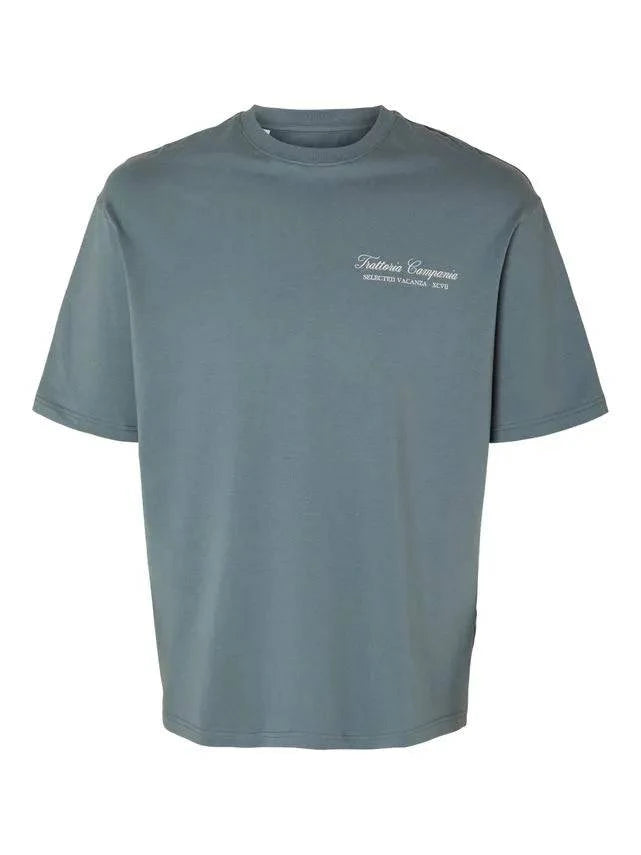 Selected Homme Gib Print Tee In Stormy Weather - RD1 Clothing