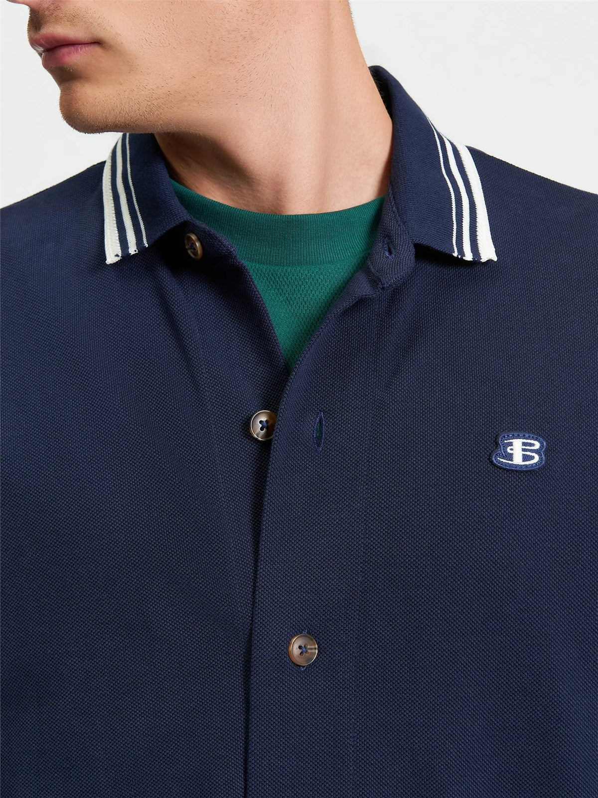 Ben Sherman navy tipped long sleeve polo shirt, men's casual wear, featuring a classic collar and subtle design details.