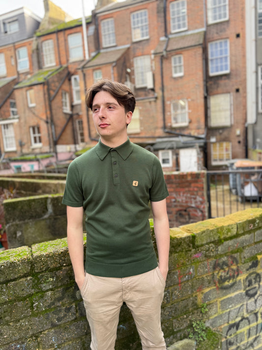Gabicci Vintage Jackson Short Sleeve Plain Knitted Polo Forest