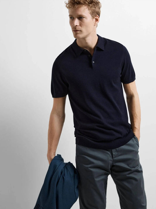 Selected Homme Berg SS Knit Polo In Navy - RD1 Clothing