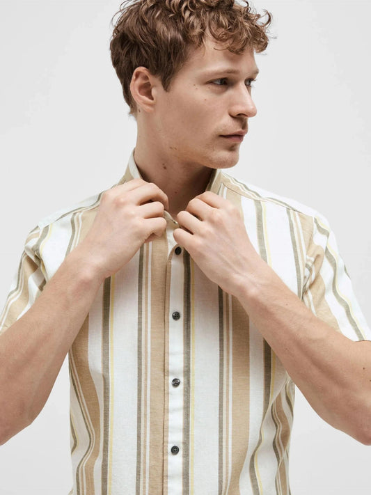 Selected Homme SS Linen Stripe Shirt Kelp