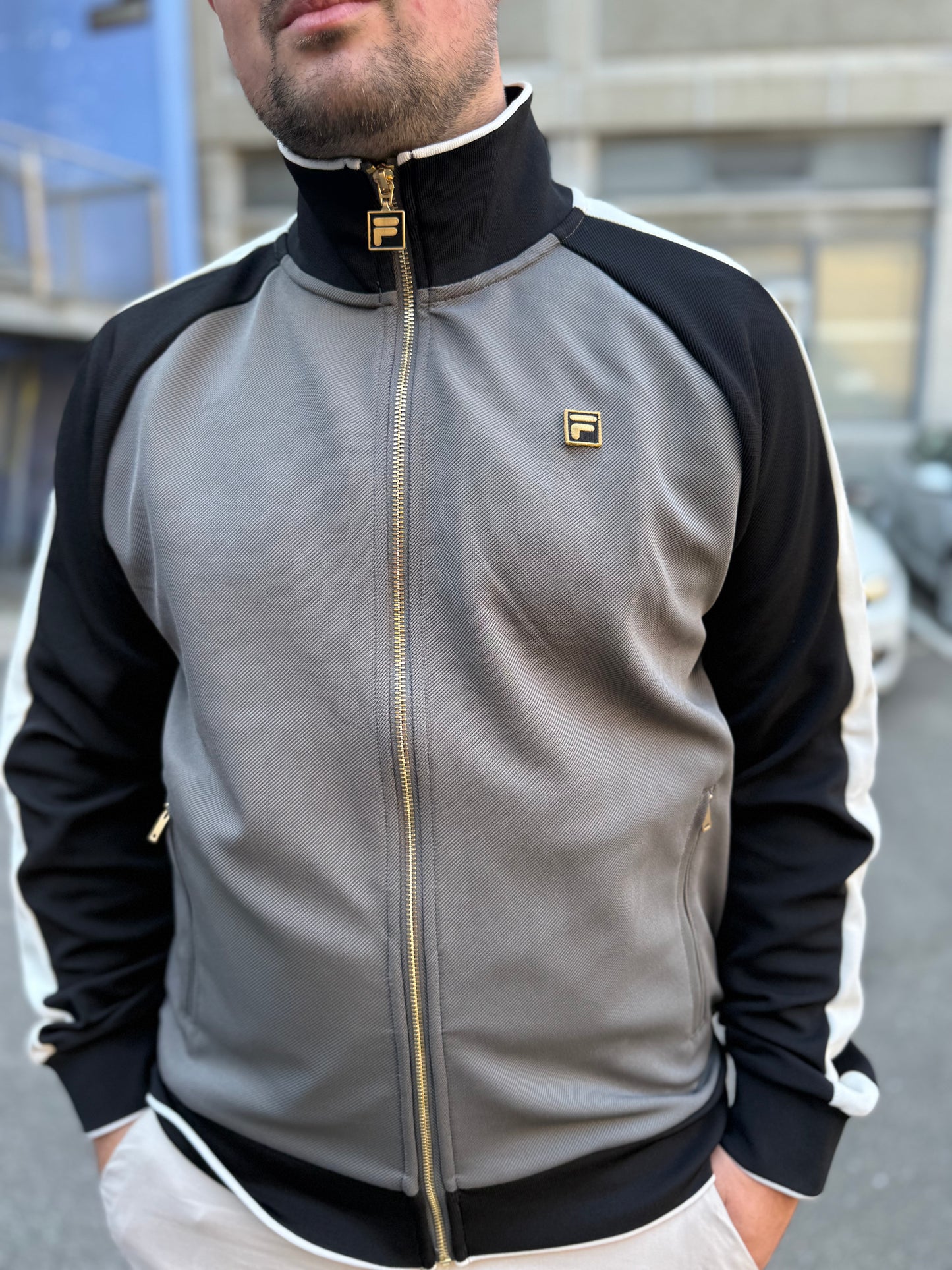 Fila Vintage Cory Colour Block Track Top Gunmetal/Black/White Down