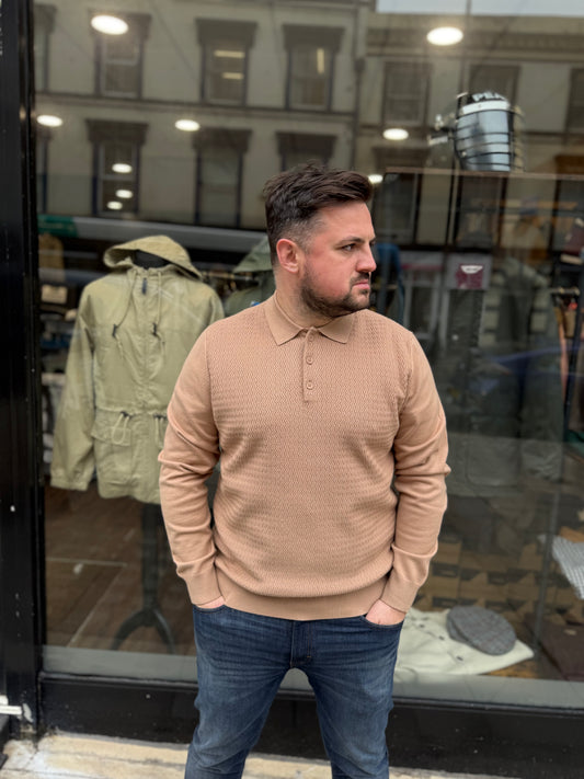 Arthur & Russell Long Sleeve Polo Shirt Taupe - RD1 Clothing