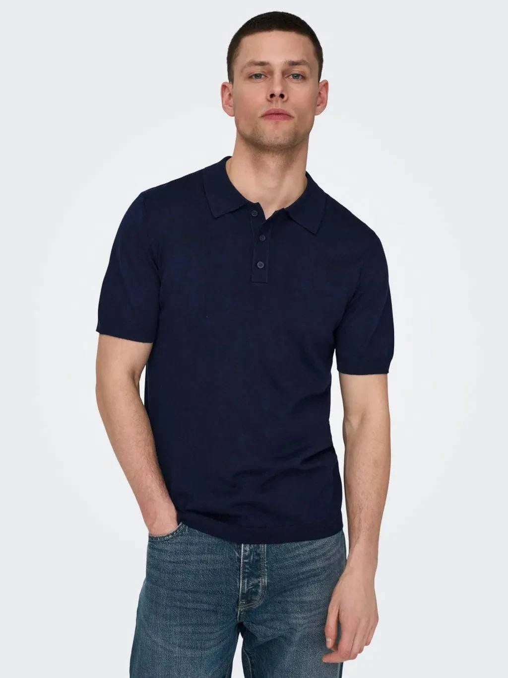 Only and Sons Knitted S/S Polo Navy - RD1 Clothing