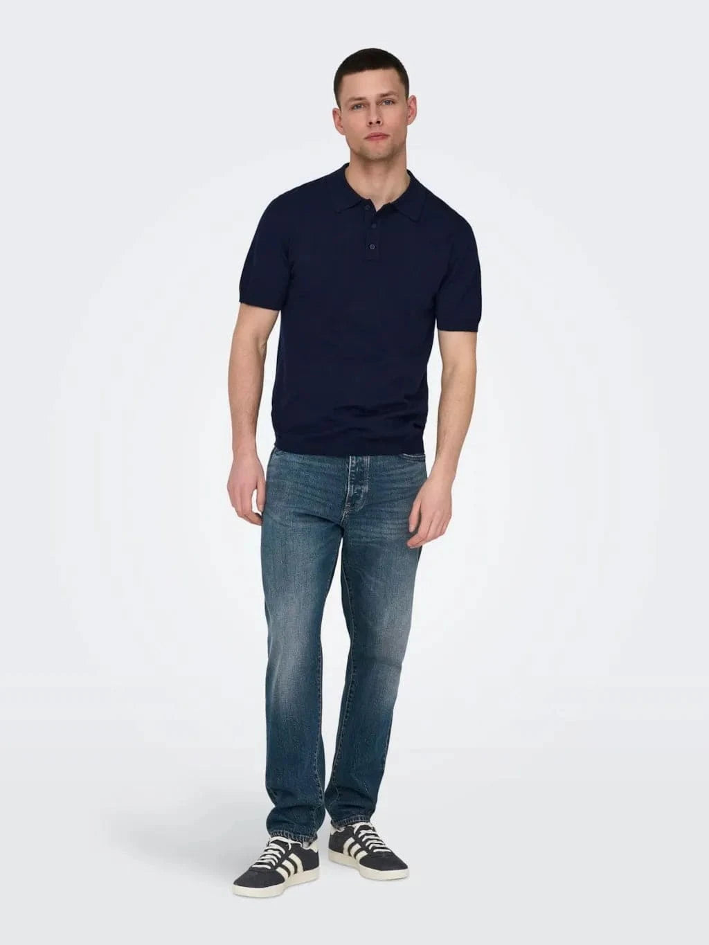Only and Sons Knitted S/S Polo Navy - RD1 Clothing