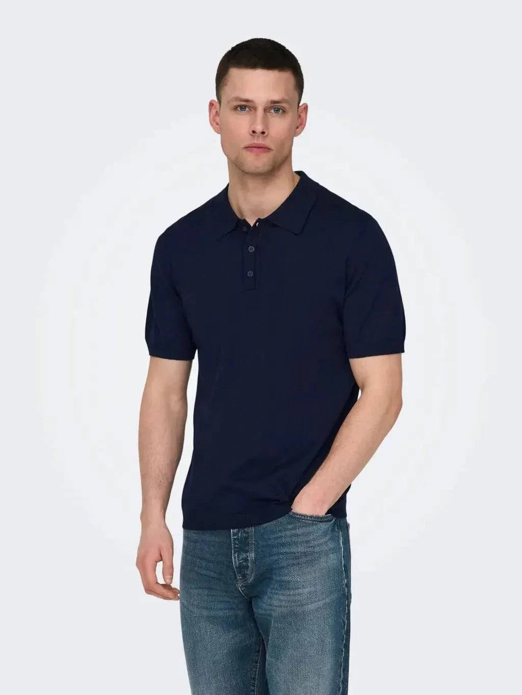 Only and Sons Knitted S/S Polo Navy - RD1 Clothing