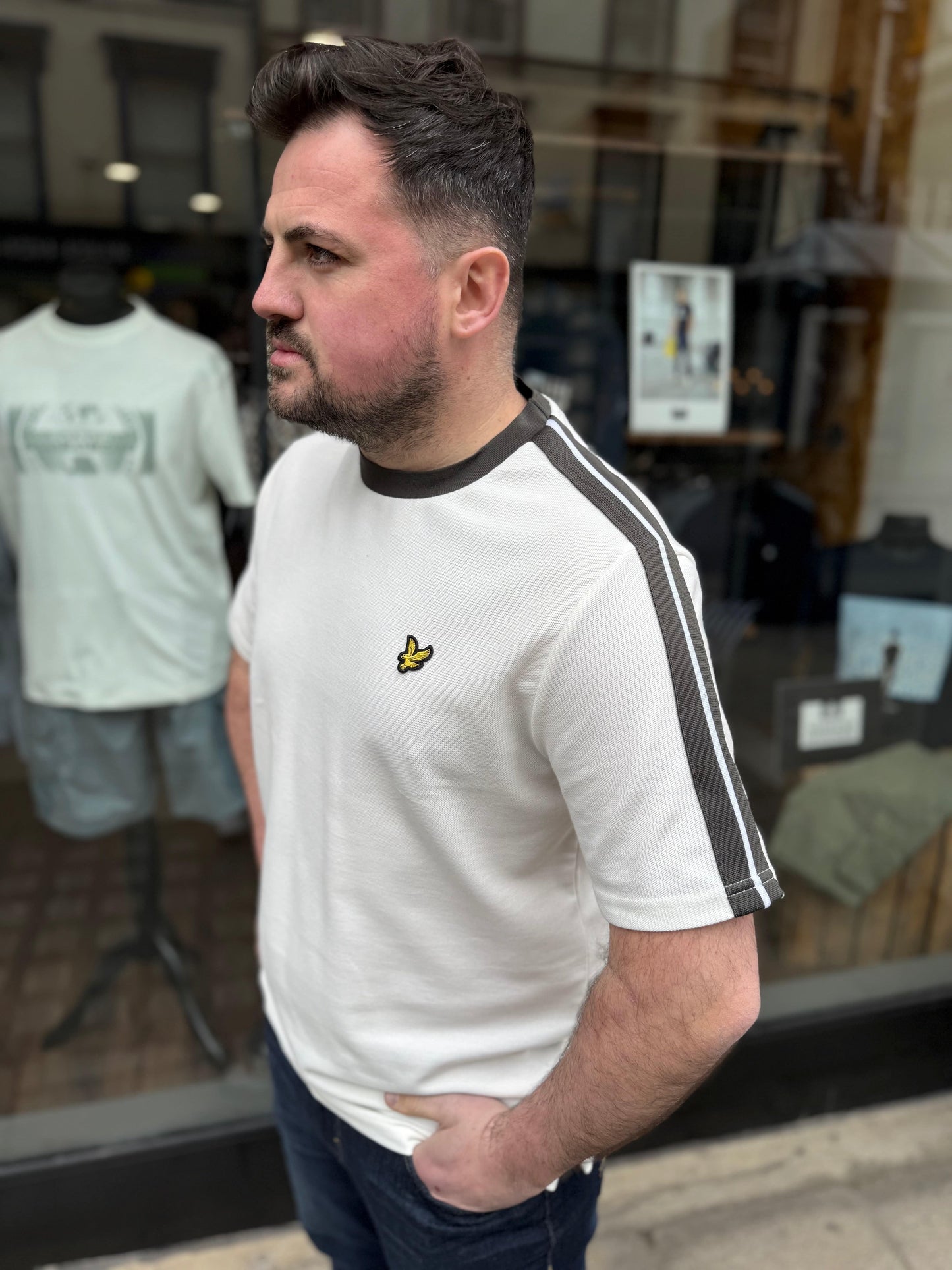 Lyle & Scott Contrast Taped T-Shirt In Natural - RD1 Clothing
