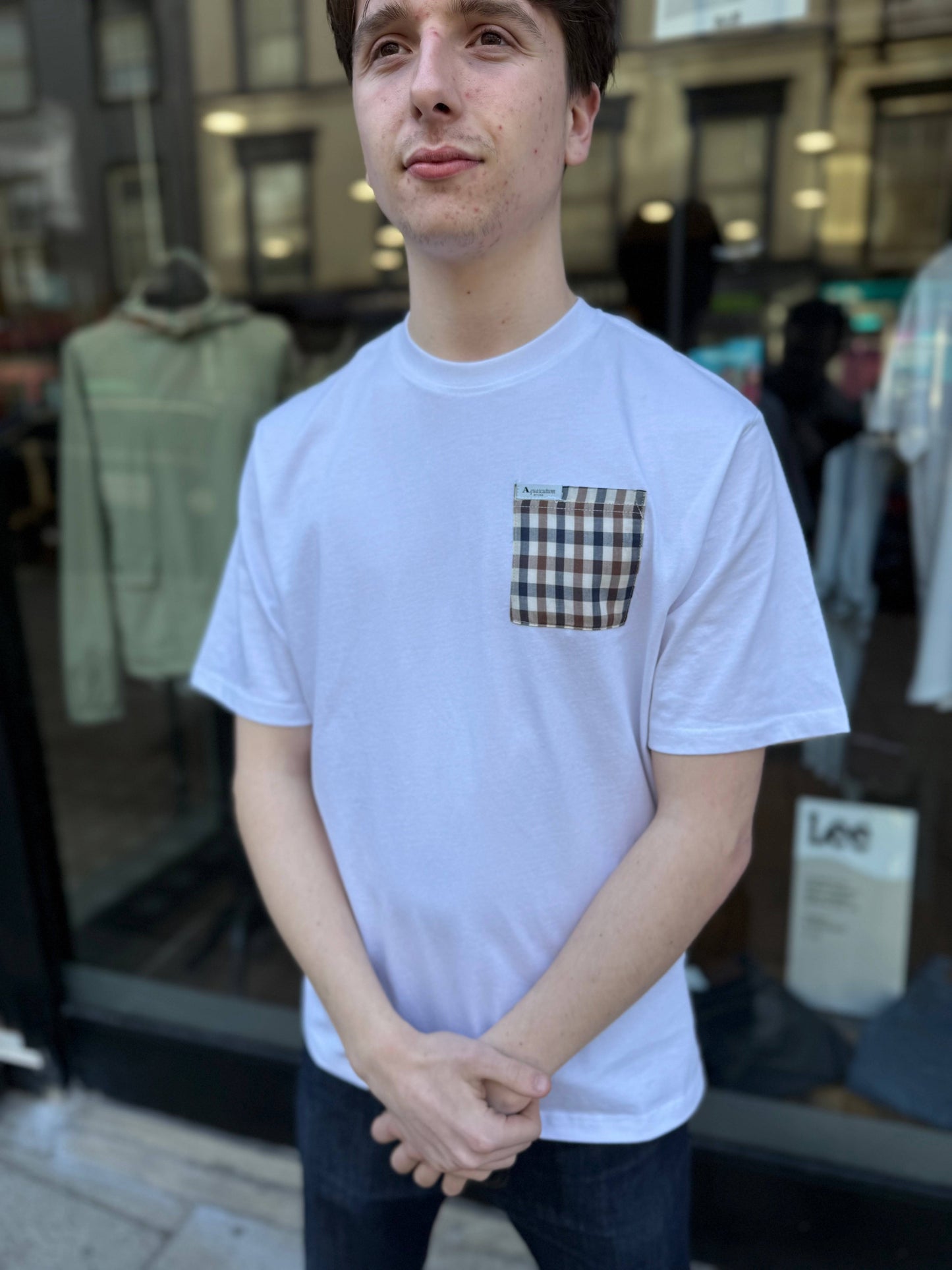 Aquascutum Pocket Club Check T-shirt White - RD1 Clothing