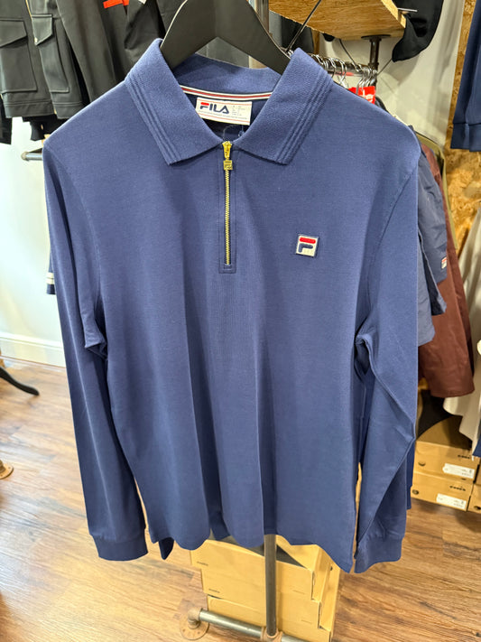 Fila Emiliano Long Sleeve Polo with Raised Tipping Navy - RD1 Clothing