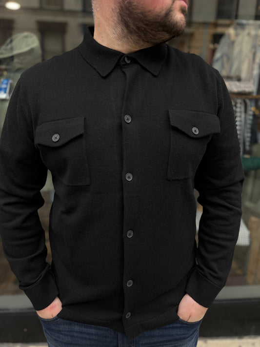 Arthur & Russell Button Through Overshirt Black - RD1 Clothing