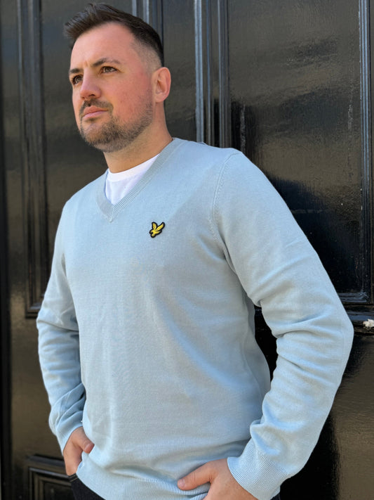Lyle & Scott Cotton V Neck Jumper Opal Blue