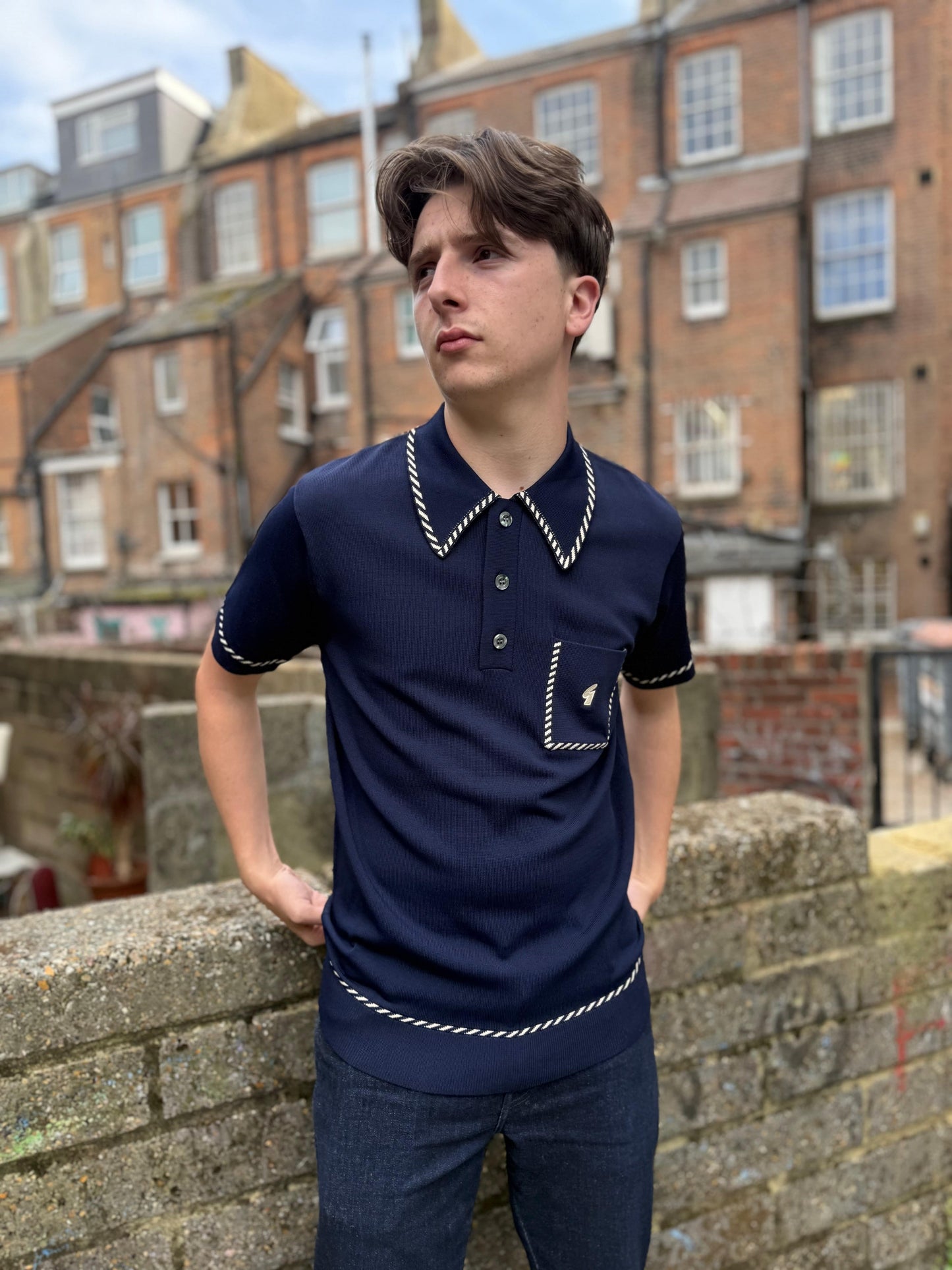 Gabicci Vintage Knitted Routledge Polo Navy - RD1 Clothing