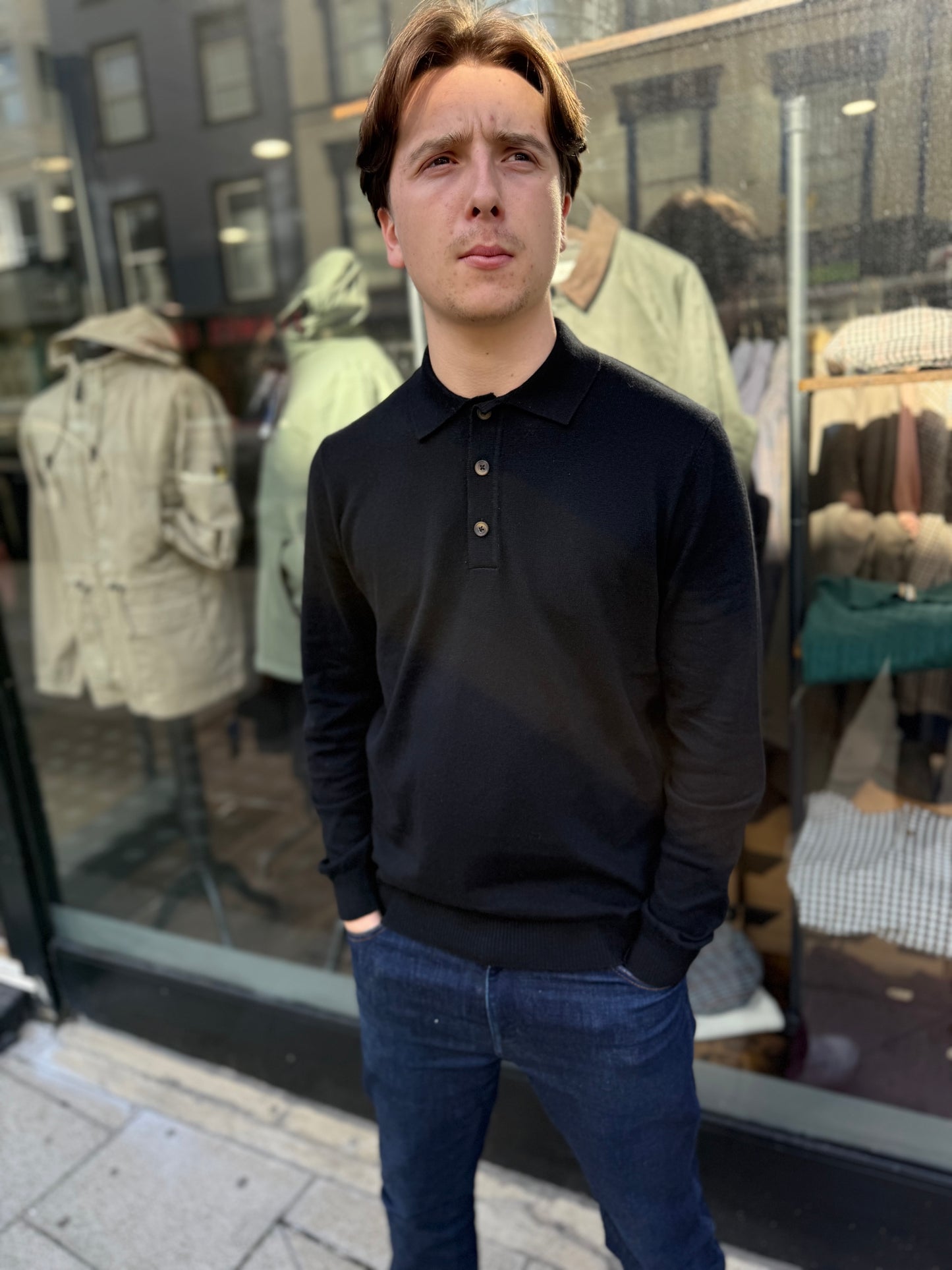 Only & Sons Long Sleeve Knitted Polo Black - RD1 Clothing