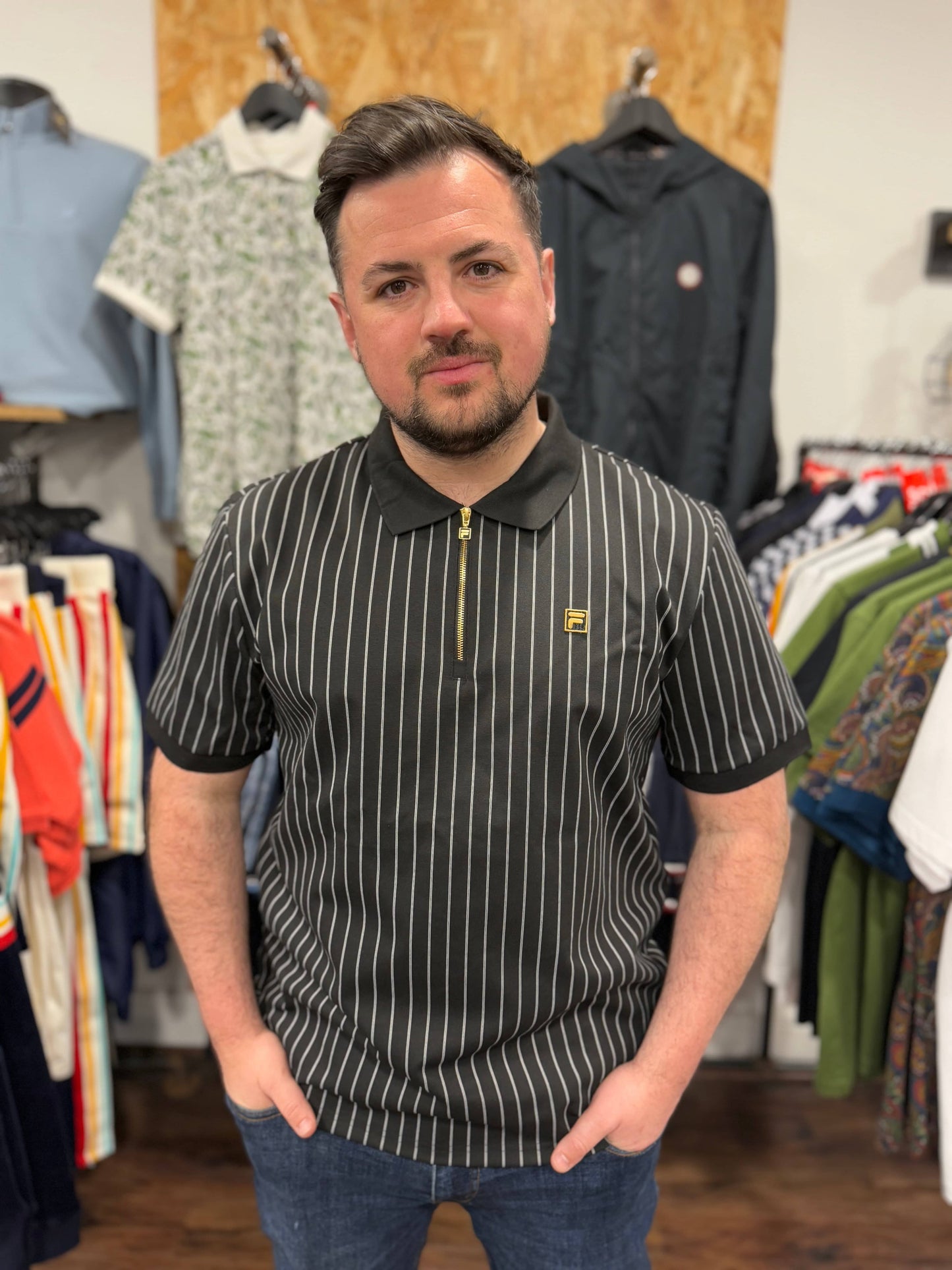 Fila Patton Stripe Polo Black/Egret - RD1 Clothing