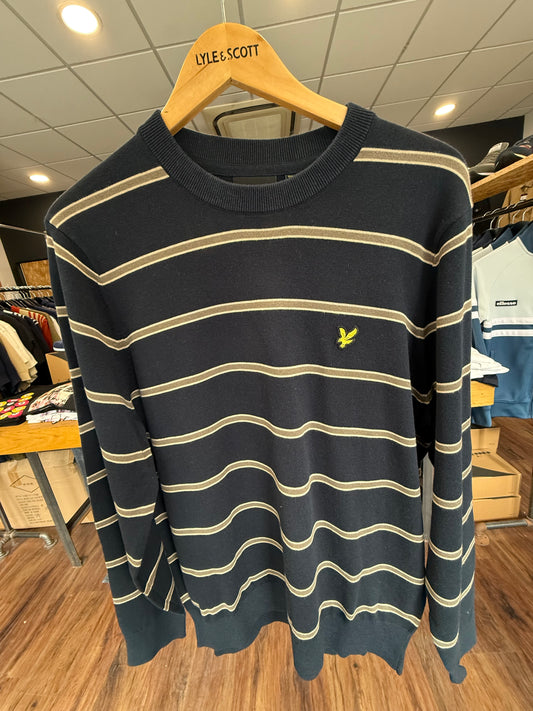 Lyle & Scott Cotton Striped Crew Neck Jumper Navy - RD1 Clothing