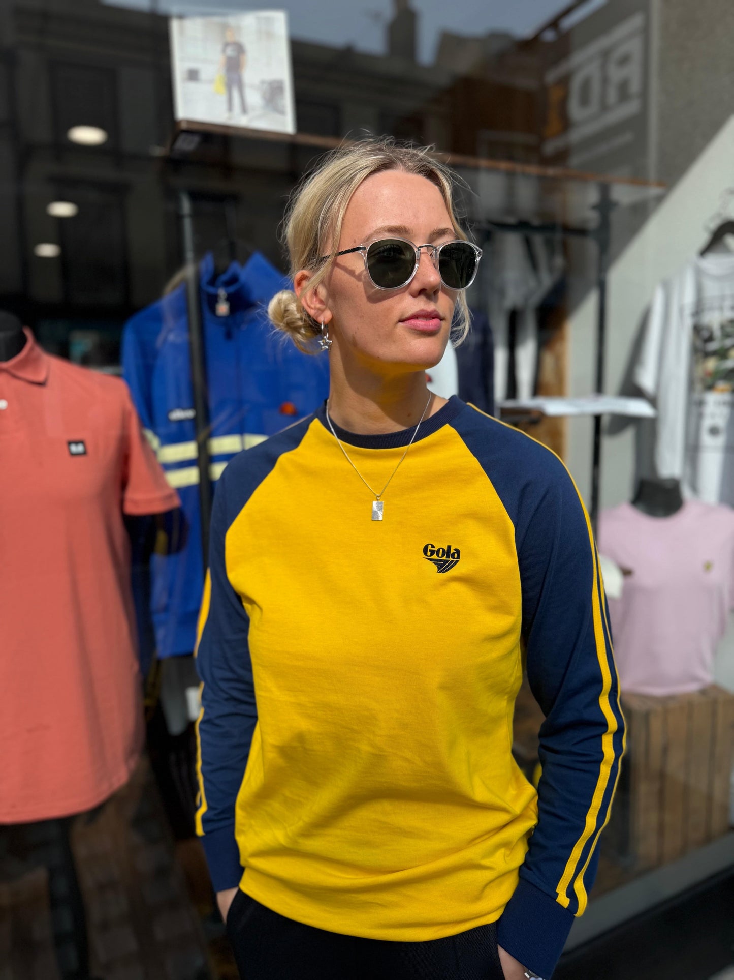 Gola Logo Print Long Sleeve Raglan T-Shirt Yellow/Navy - RD1 Clothing
