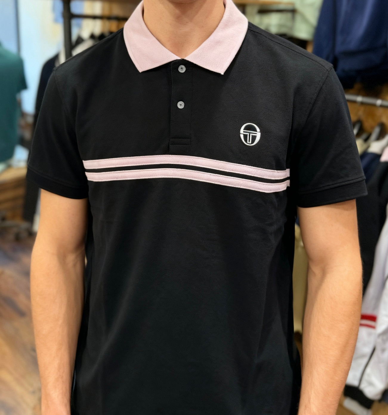 Sergio Tacchini Supermac Polo in Black/Light Lilac/White