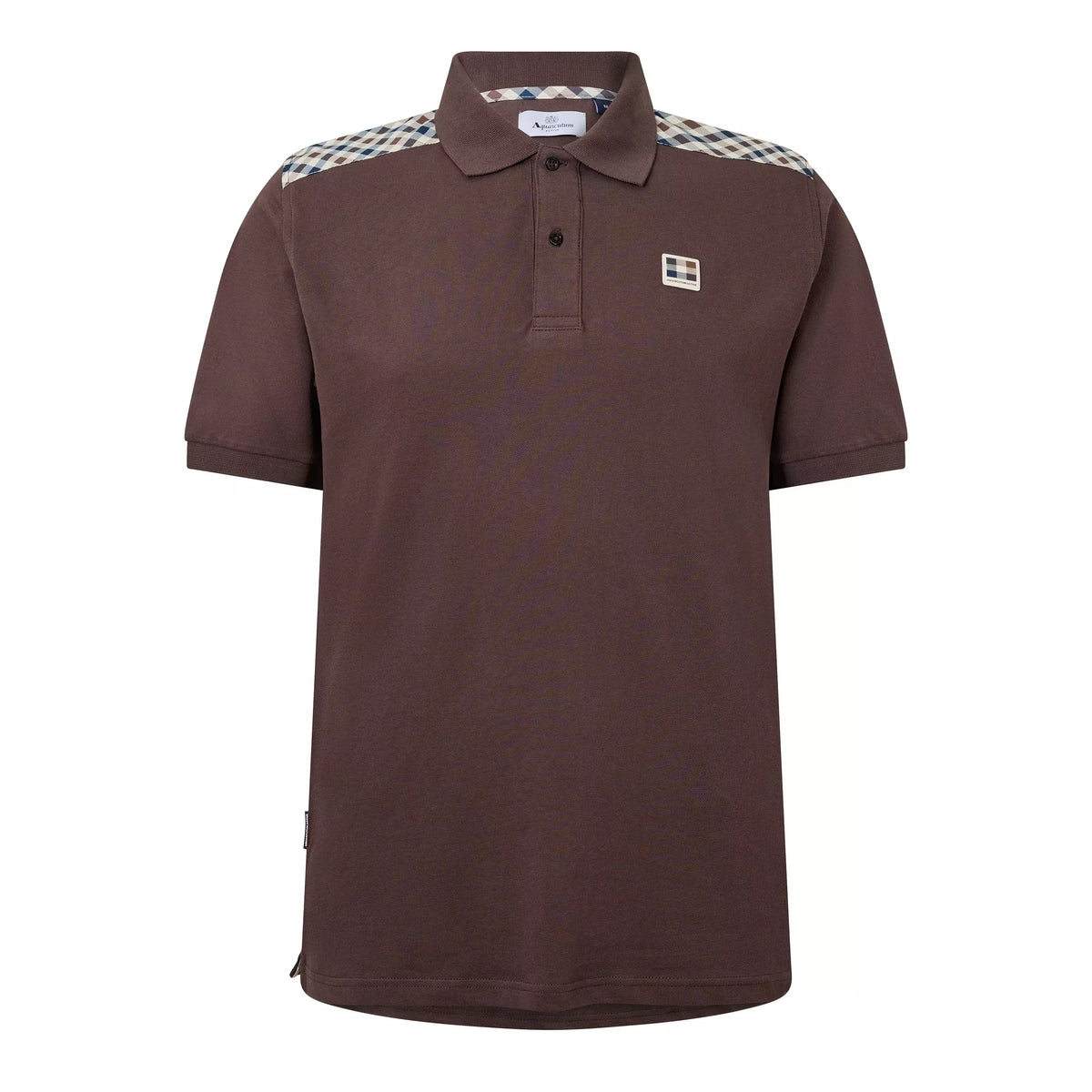 Aquascutum Active Check Shoulder Polo Chocolate