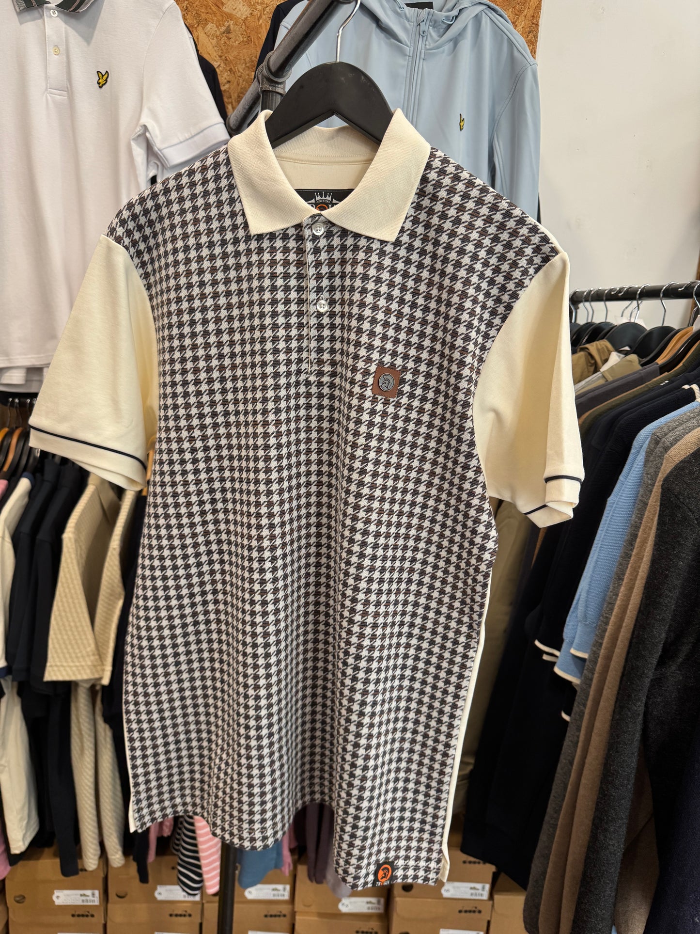 Trojan Houndstooth Polo In Ecru TR/9074 - RD1 Clothing