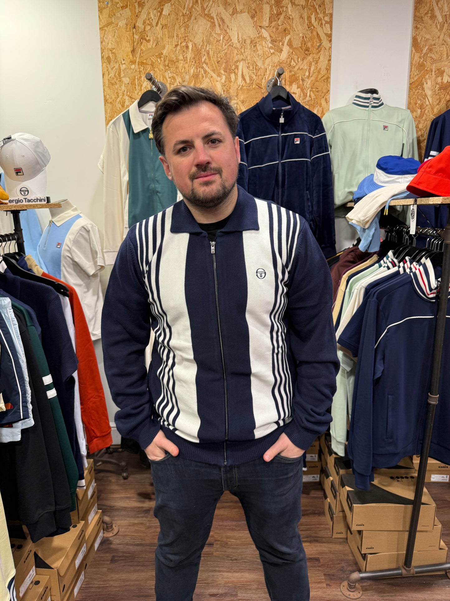 Sergio Tacchini Cipri Knitted Cardigan in Navy/Gardenia - RD1 Clothing