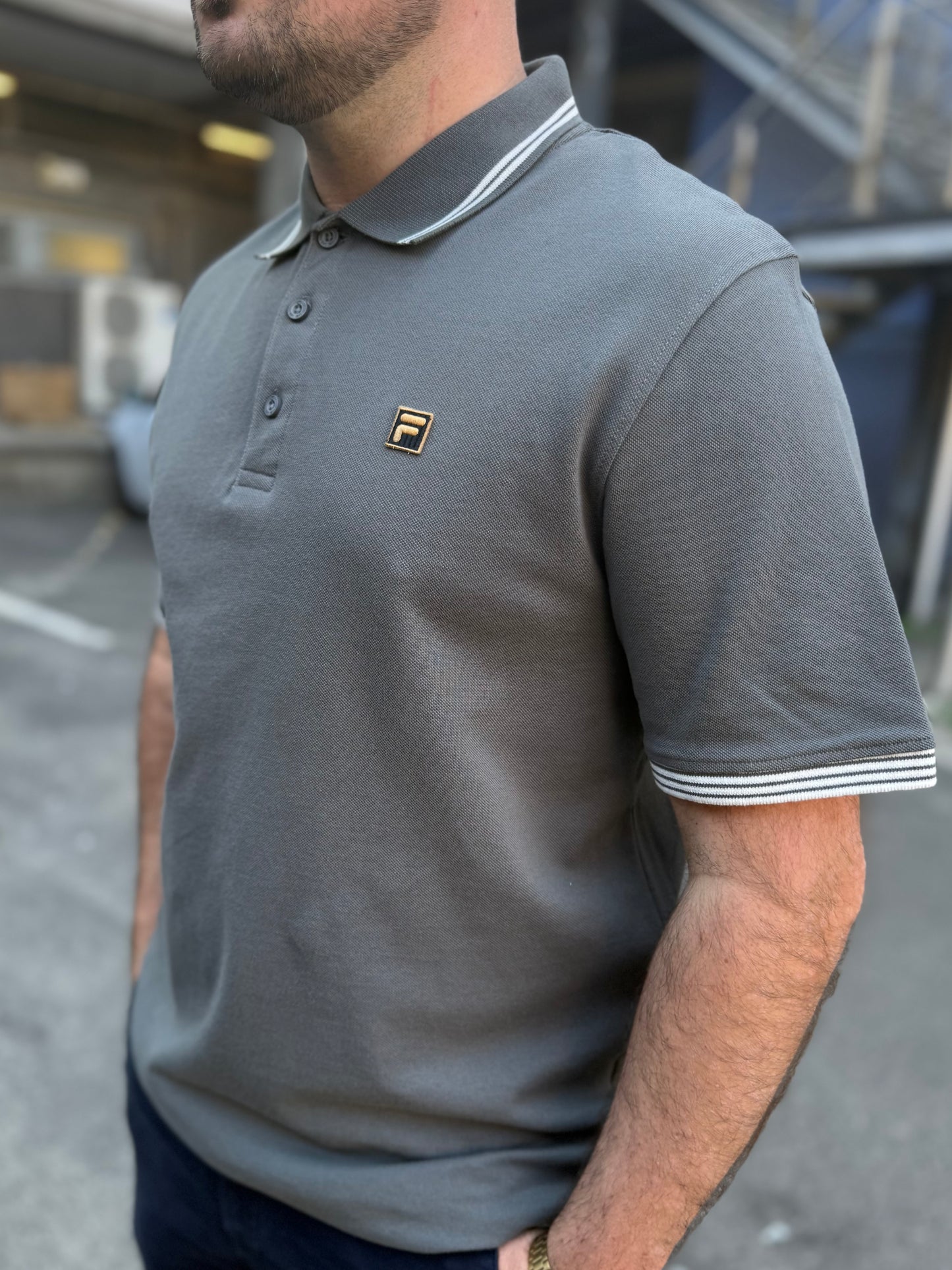 Fila Gold Soren Polo With Tipping in Gunmetal