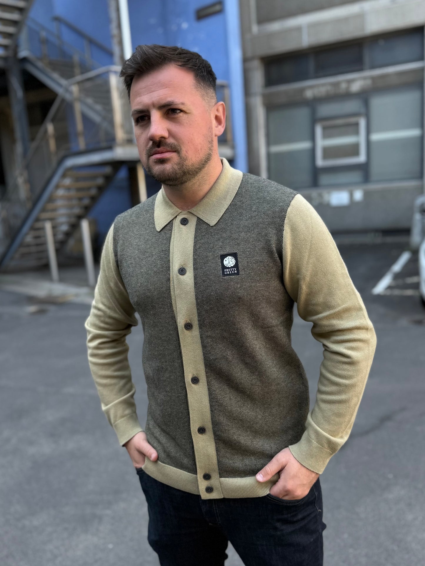 Pretty Green Roxy Longsleeve Knitted Polo Shirt Camel
