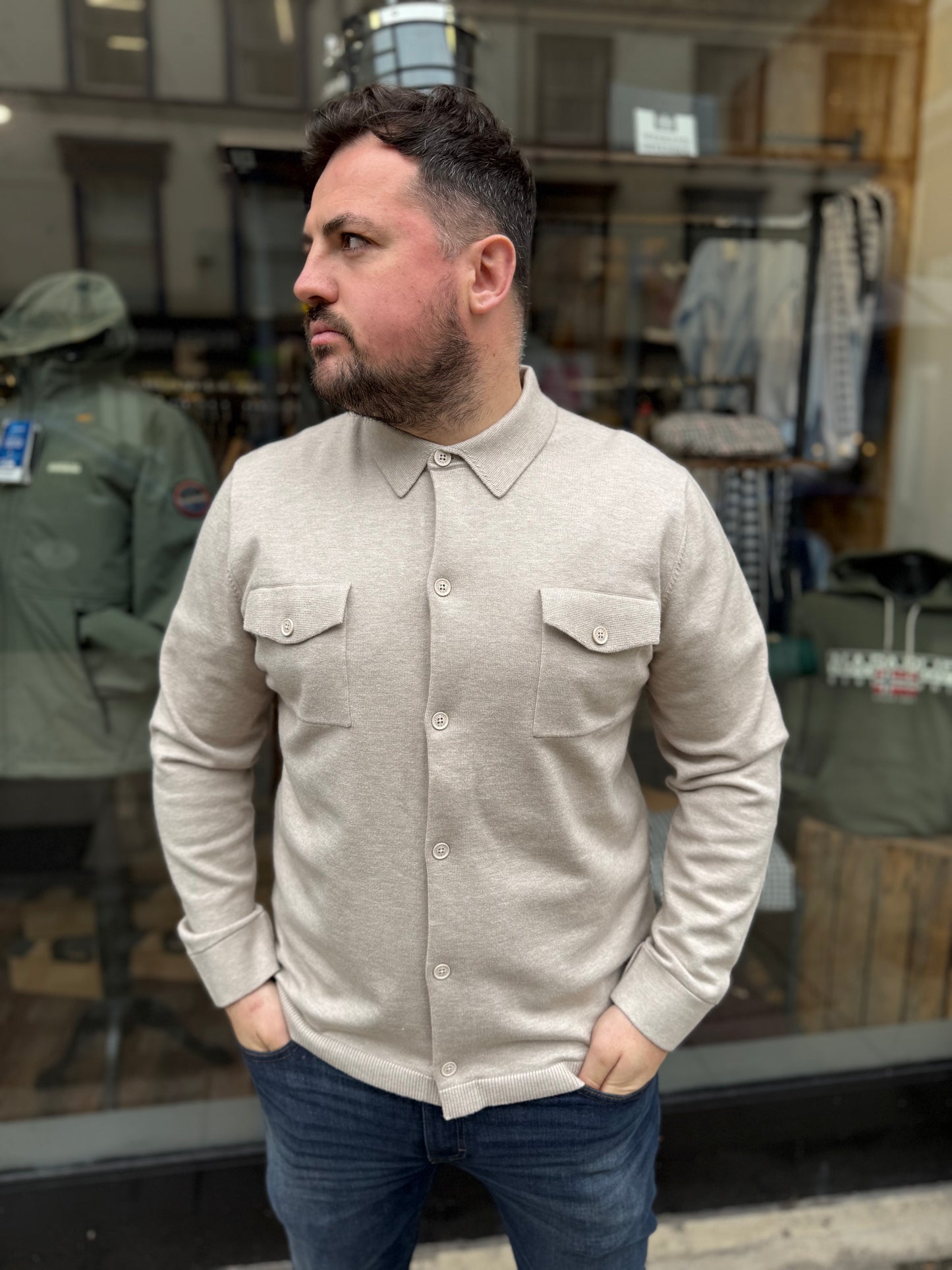 Arthur & Russell Button Through Overshirt Oatmeal - RD1 Clothing
