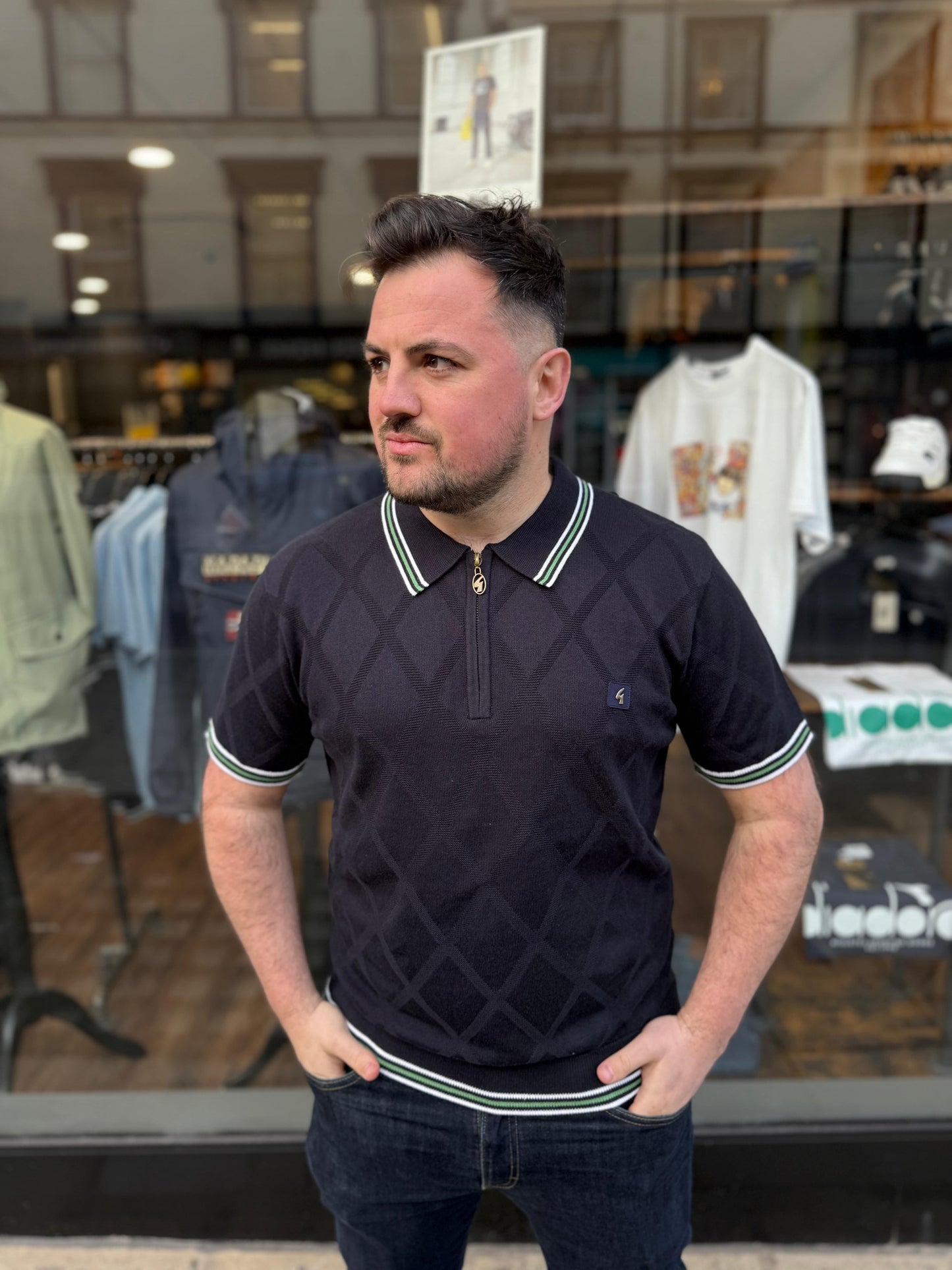 Gabicci Moore S/S Zip Knit Polo Navy - RD1 Clothing
