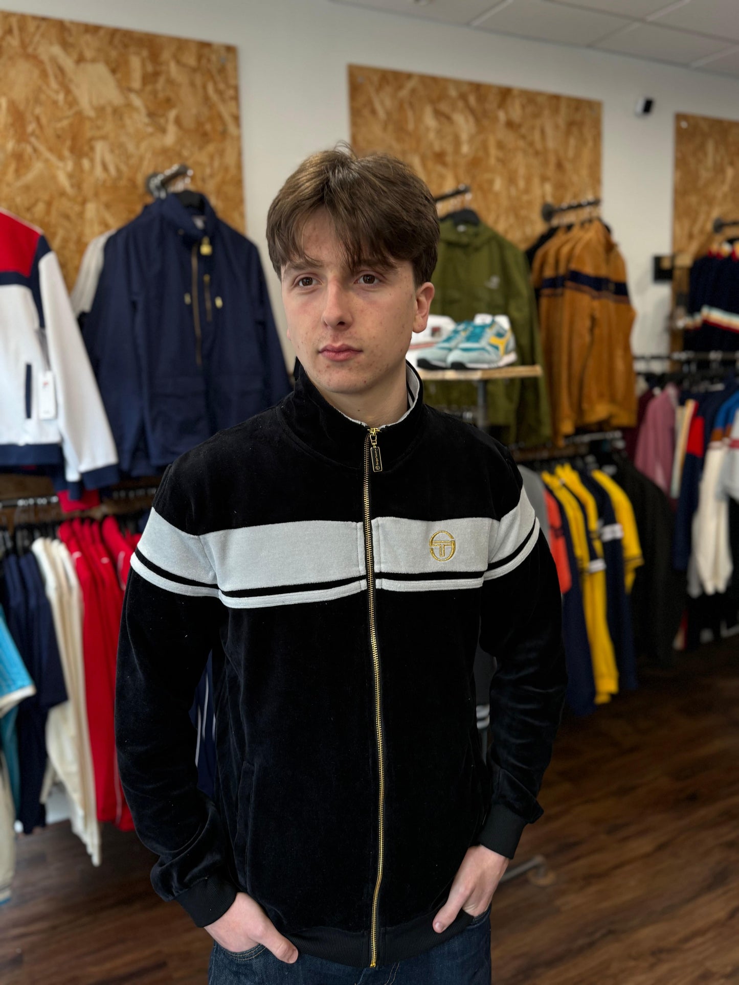Sergio Tacchini Damarindo Velour Track Top in Black - RD1 Clothing