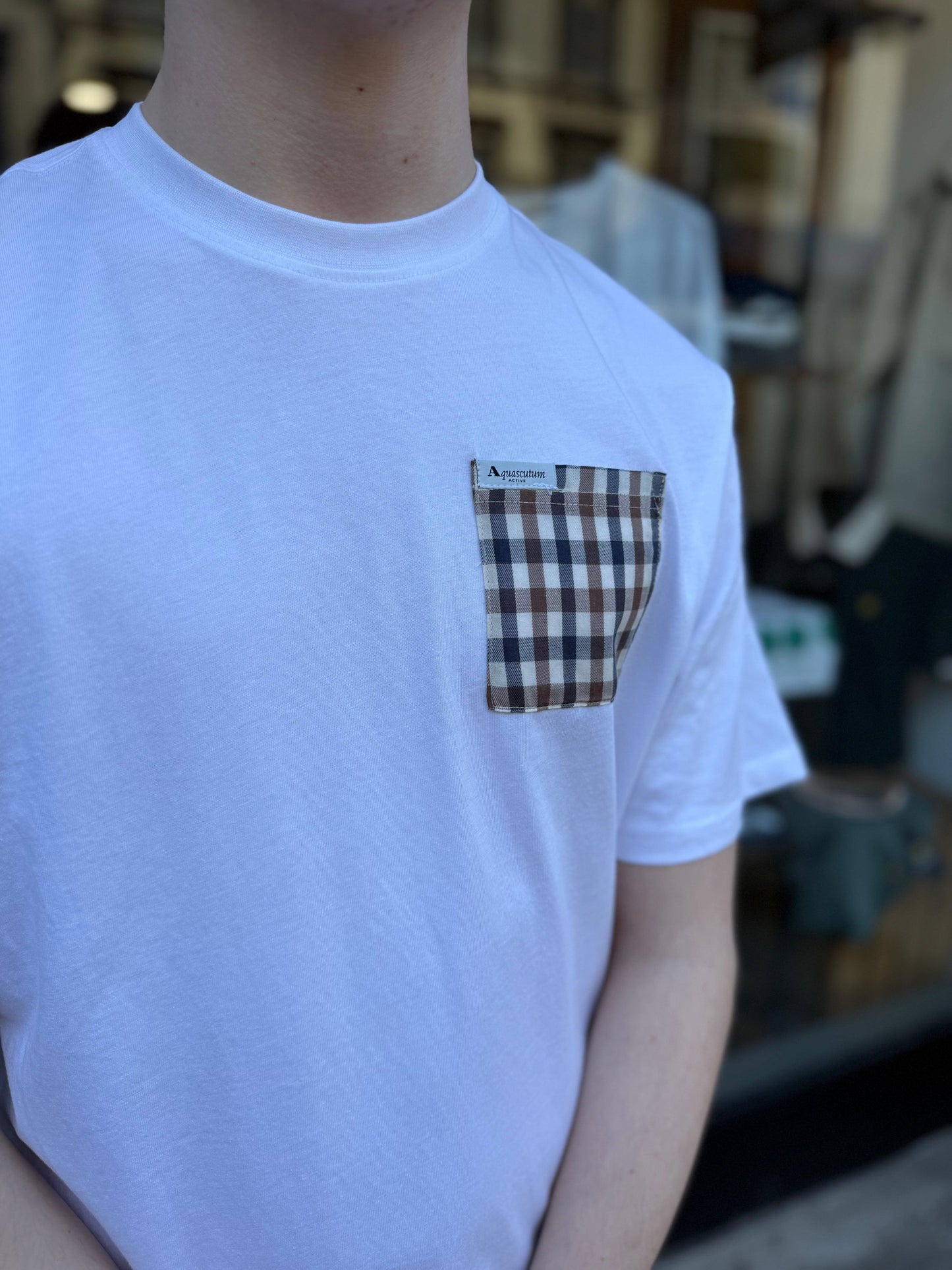Aquascutum Pocket Club Check T-shirt White - RD1 Clothing