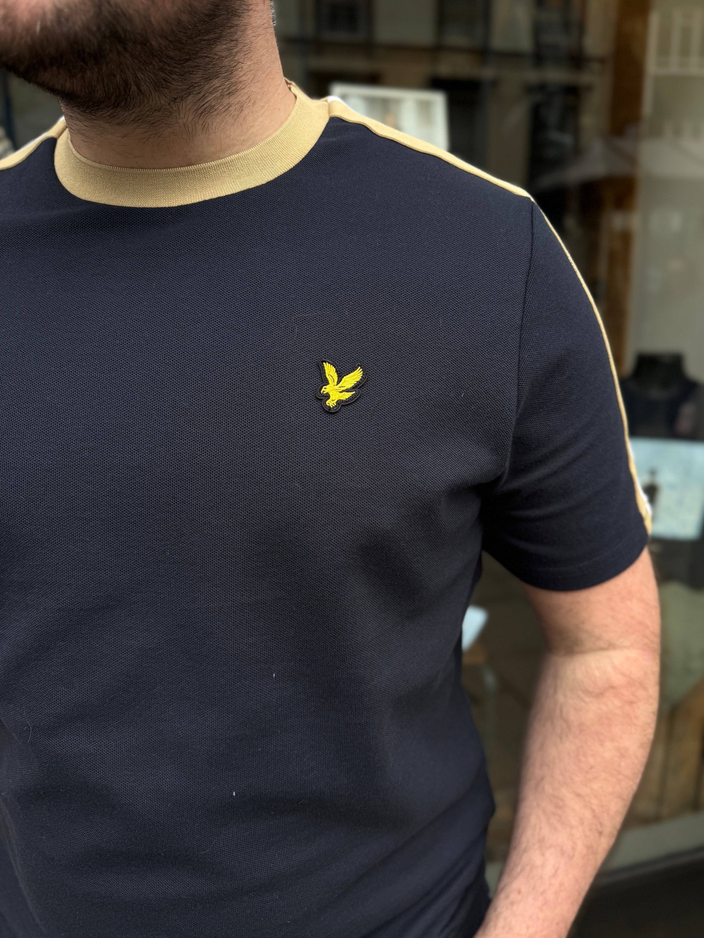 Lyle & Scott Contrast Taped T-Shirt In Dark Navy - RD1 Clothing