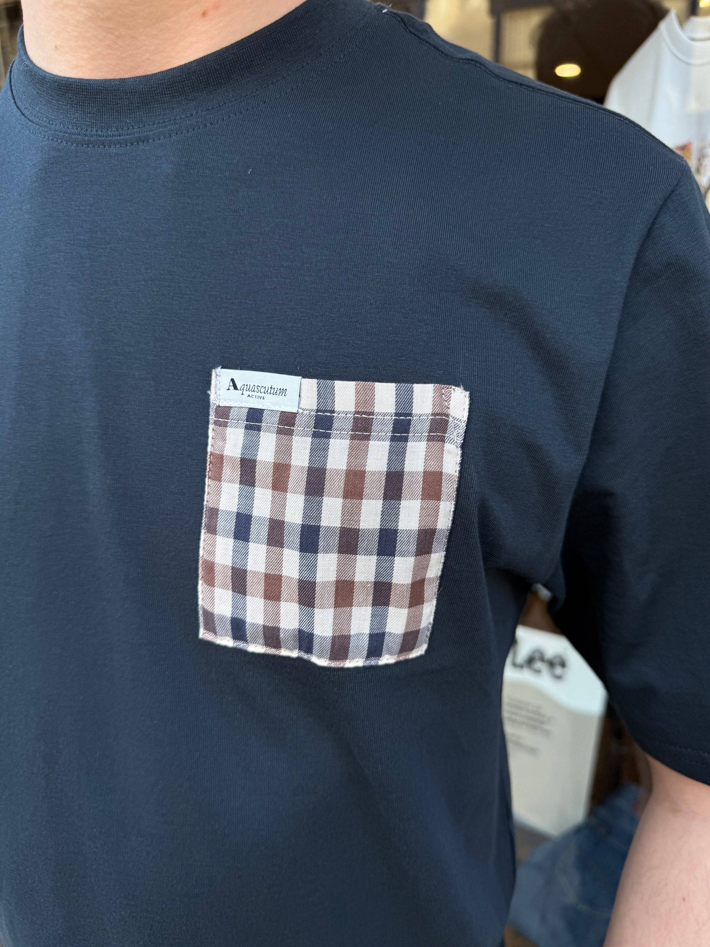 Aquascutum Club Check Pocket T-shirt Navy - RD1 Clothing