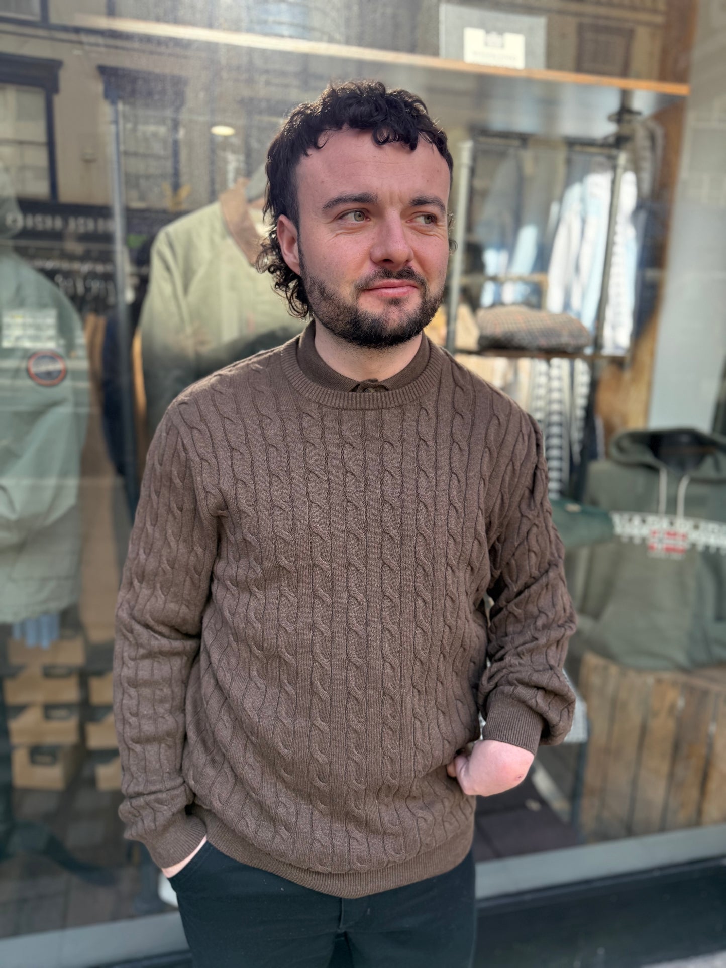 Only & Sons Cable Crew Knitted Jumper Brown - RD1 Clothing