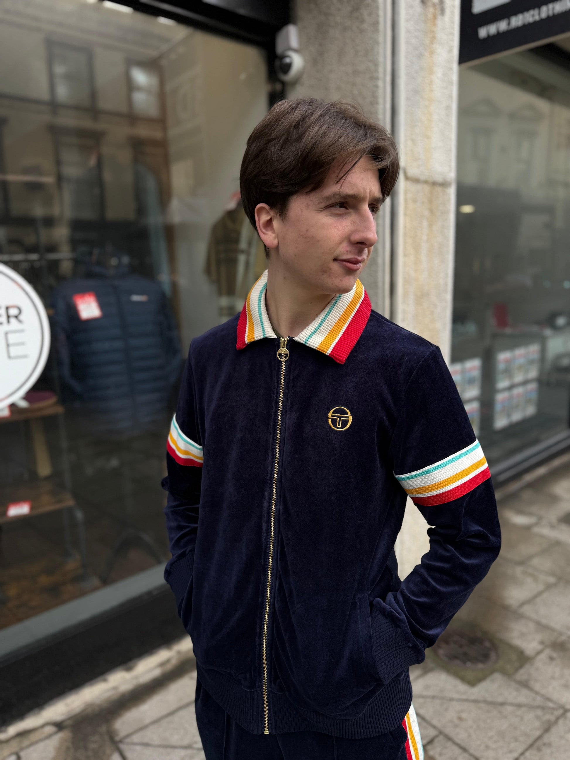 Sergio Tacchini Slice Velour Track Top Martime Blue/Gold - RD1 Clothing