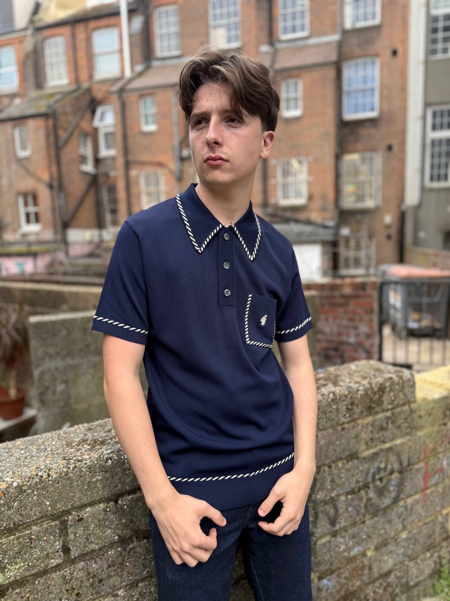 Gabicci Vintage Knitted Routledge Polo Navy - RD1 Clothing