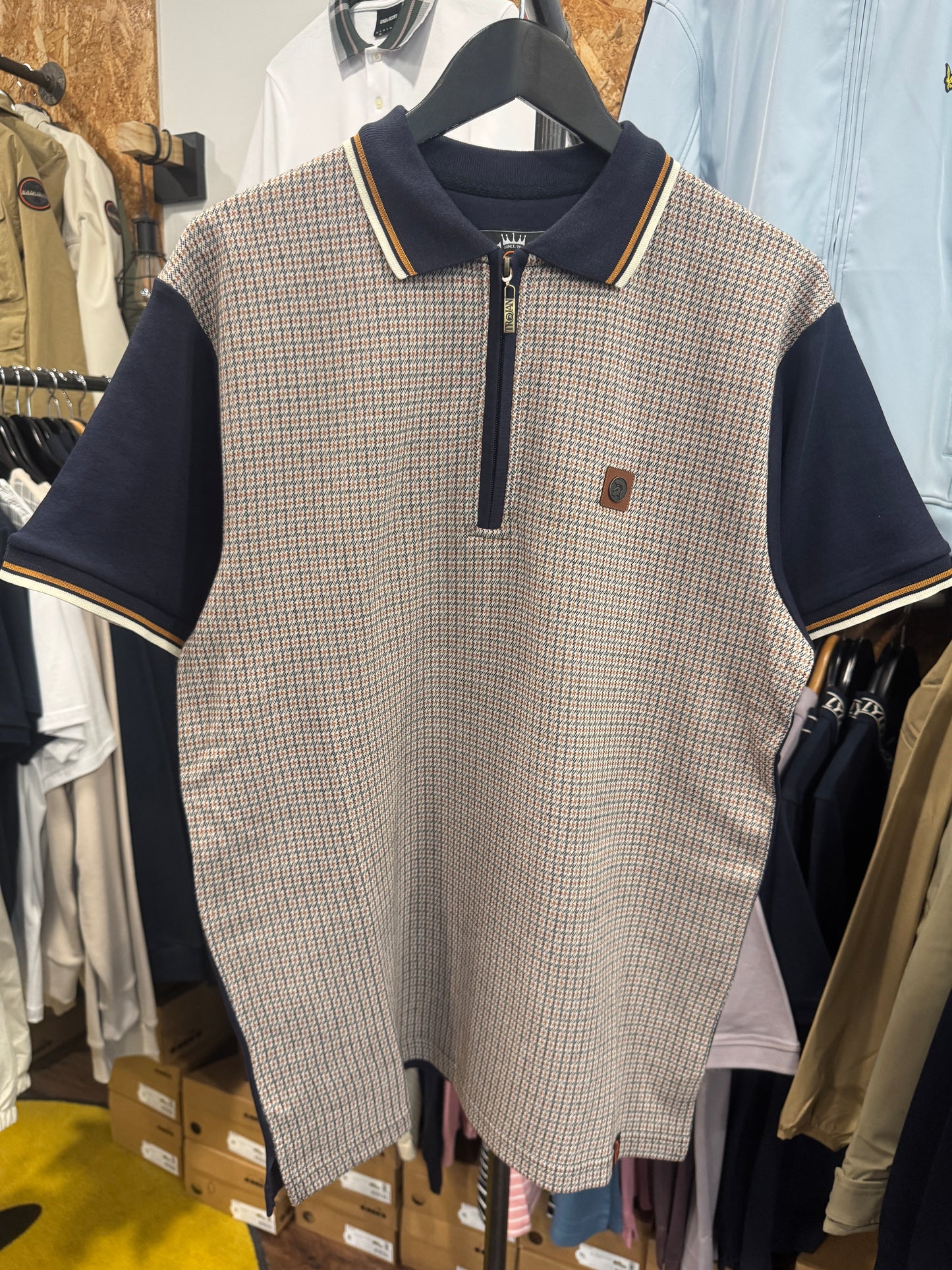 Trojan Houndstooth Zip Polo In Navy TR/9071 - RD1 Clothing