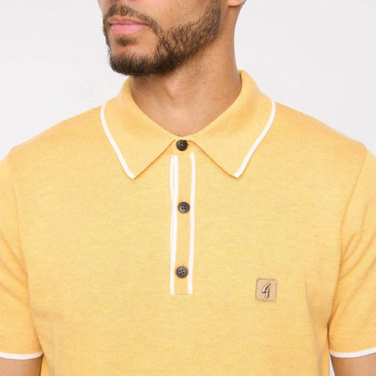 Gabicci Vintage Lineker Short Sleeve Tipped Trim Knitted Polo Pineapple - RD1 Clothing