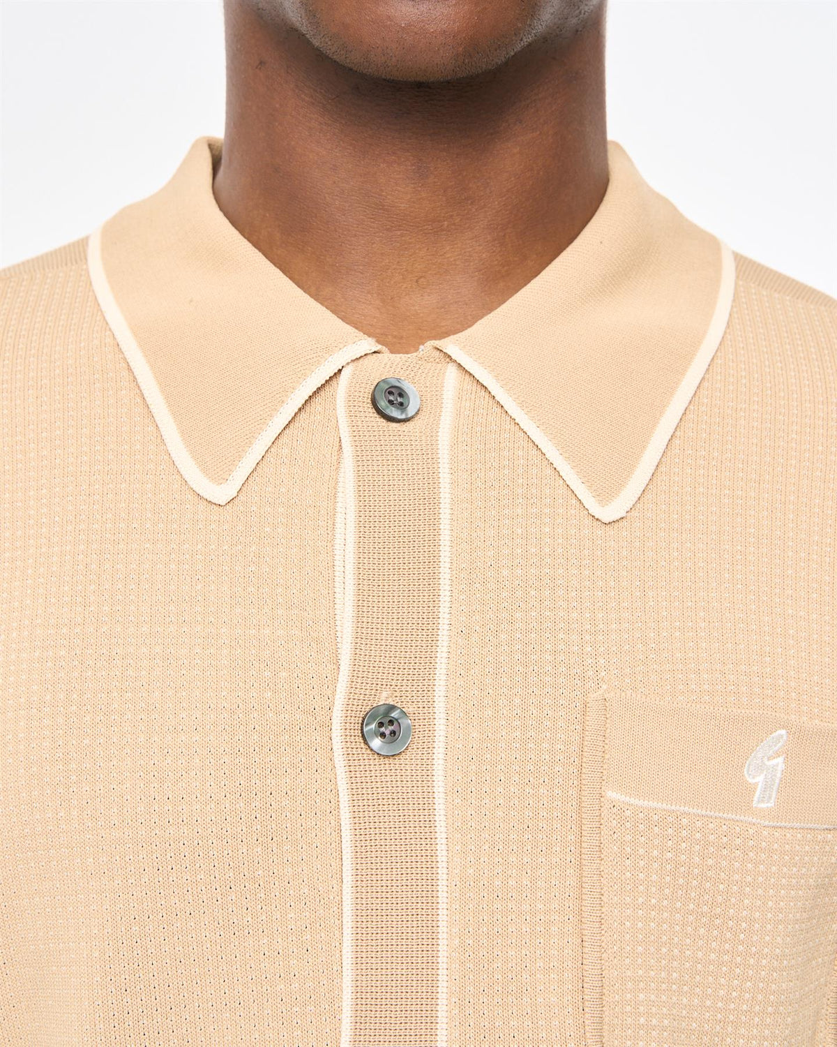 Gabicci Vintage Archive Di Lello Long Sleeve Knitted Polo Shirt in Caramel