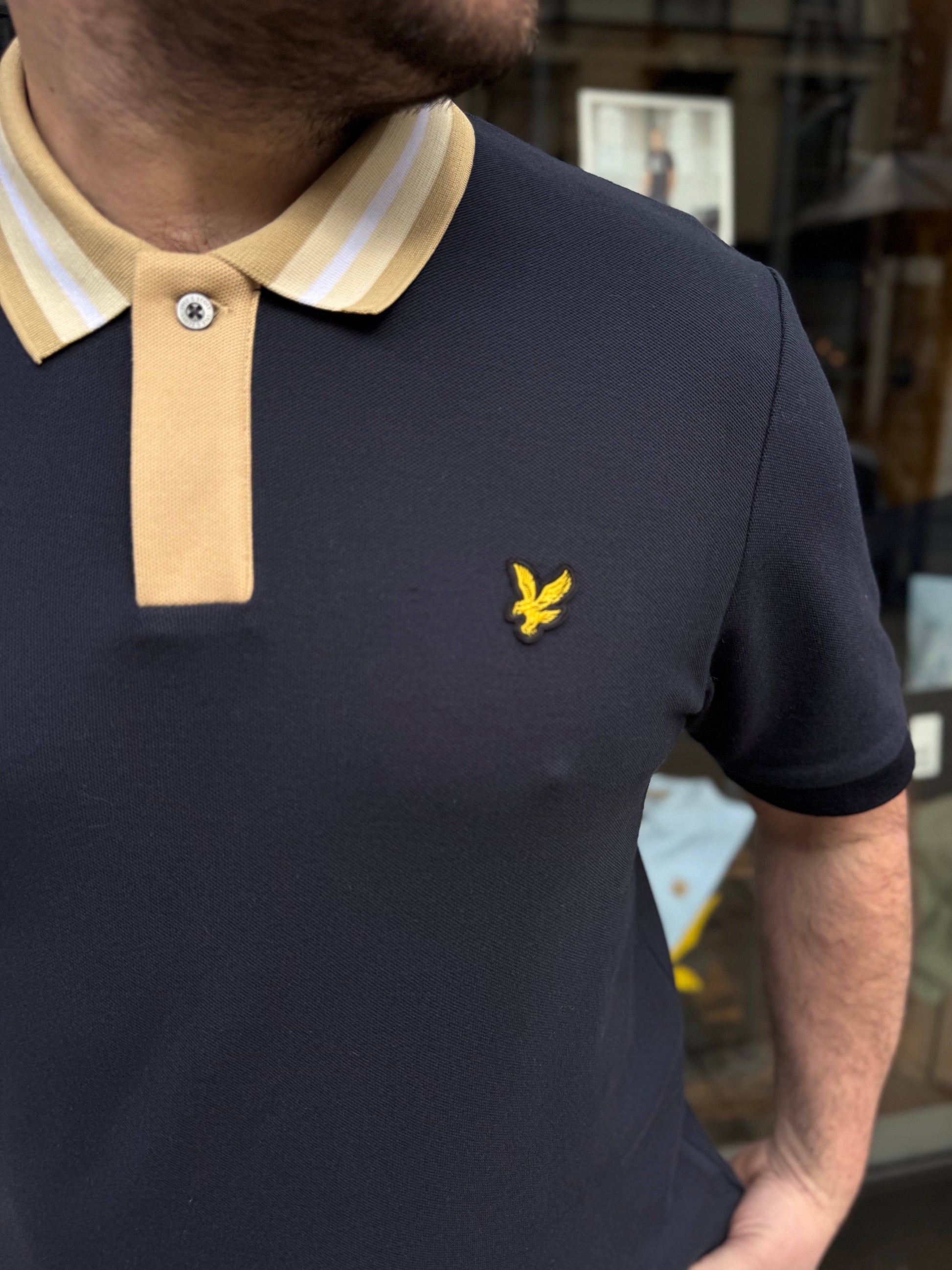Lyle & Scott Contrast Tipped Collar Polo Shirt In Dark Navy - RD1 Clothing