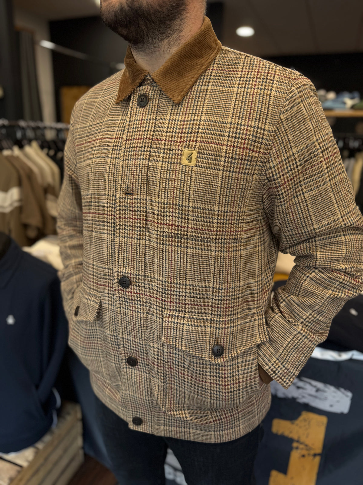 Gabicci Vintage Prince of Wales check hunter style jacket in caramel