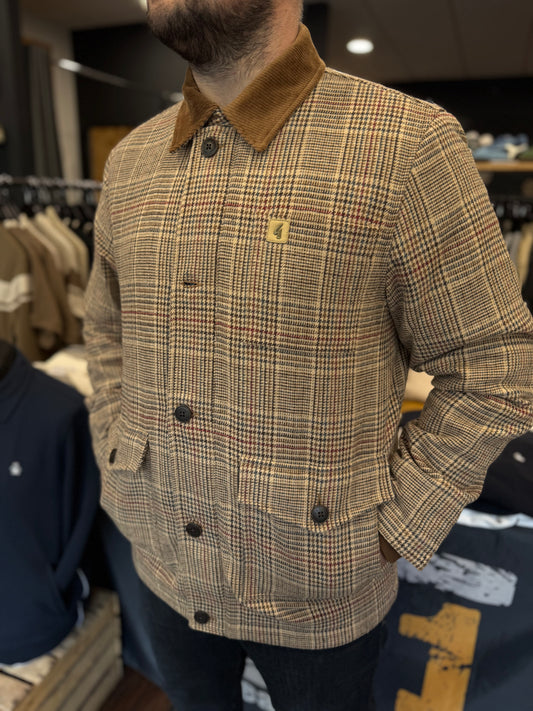 Gabicci Vintage Prince of Wales check hunter style jacket in caramel