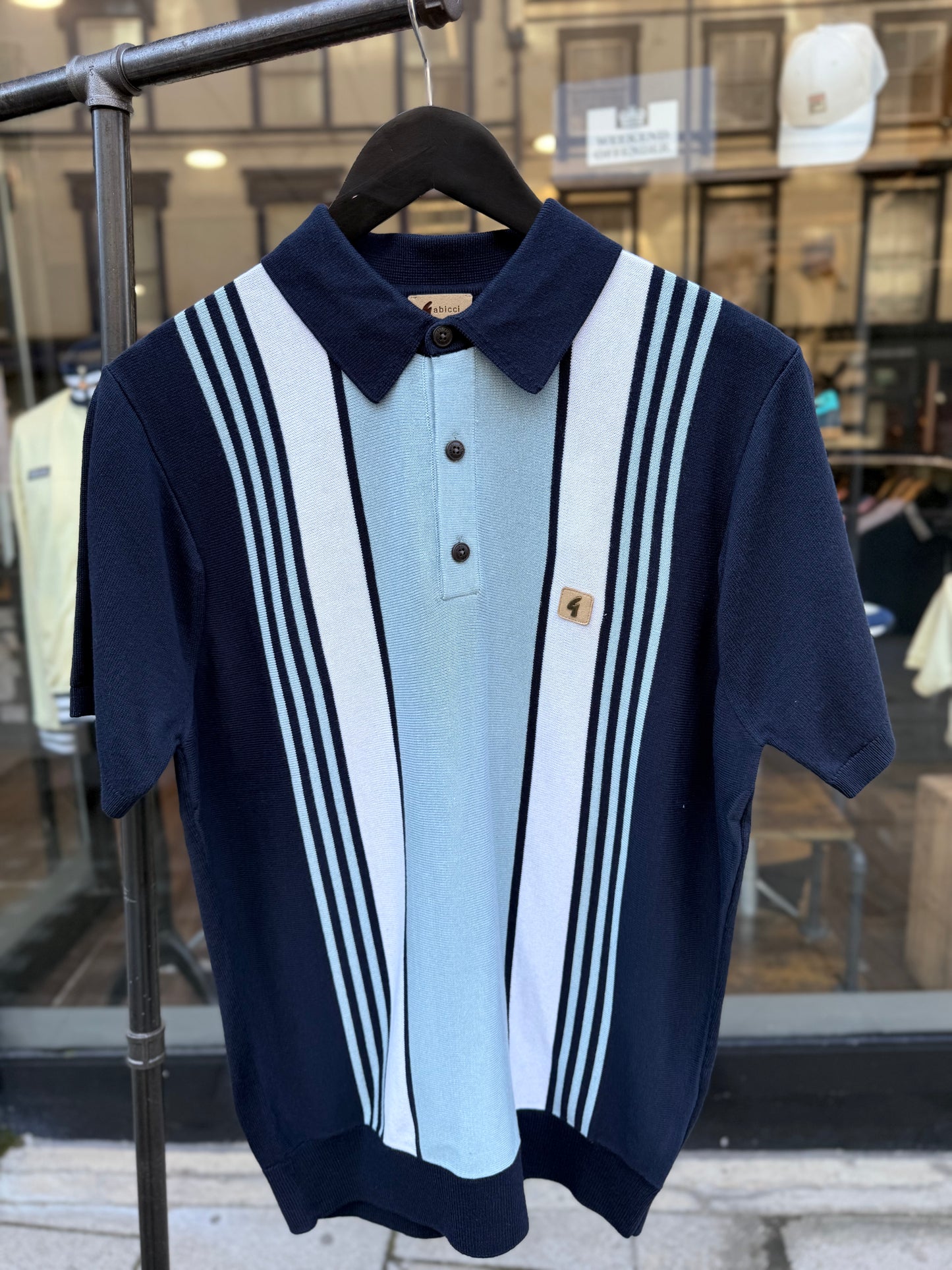 Gabicci Vintage Searle Stripe Knitted Polo Navy - RD1 Clothing