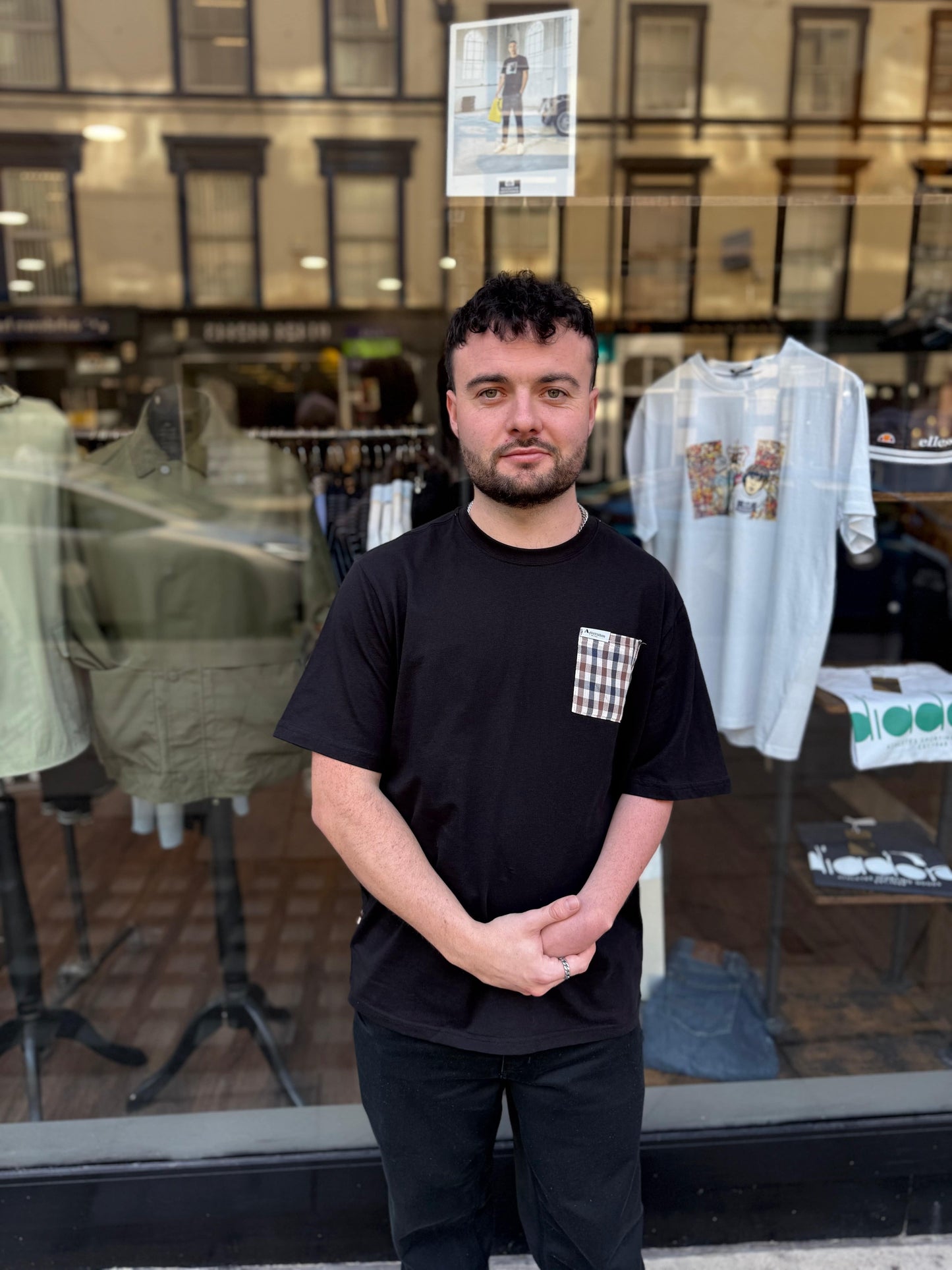 Aquascutum Club Check Pocket T-shirt Black - RD1 Clothing