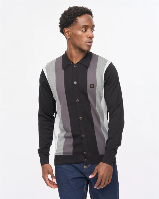 Gabicci Vintage Pedro Knitted Longsleeve Polo Black